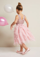 Andrina Sequin Ruffle Dress Pale Pink