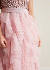 Andrina Sequin Ruffle Dress Pale Pink