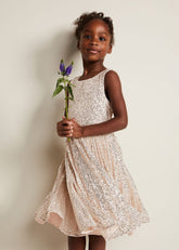 Tiana Sequin Pleat Dress Gold