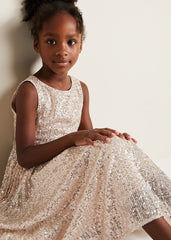 Tiana Sequin Pleat Dress Gold