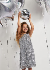 Lulu Fringe Sequin Dress Silver