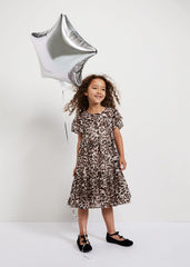 Eve Leopard Shimmer Swing Dress Multi-Coloured