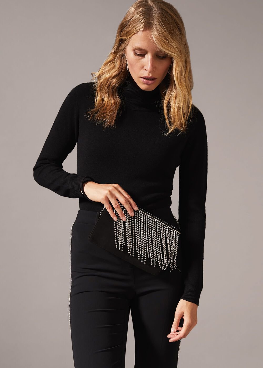 Shae Sparkle Tassel Clutch Bag Black