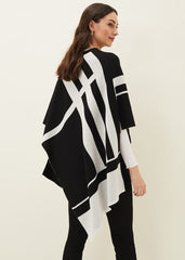 Nel Abstract Print Asymmetric Cape Black/Ivory