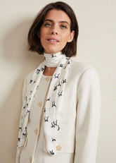 Bow Print Skinny Scarf Black/Ivory
