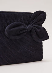 Suede Structured Bow Clutch Bag Navy