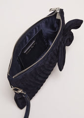 Suede Structured Bow Clutch Bag Navy