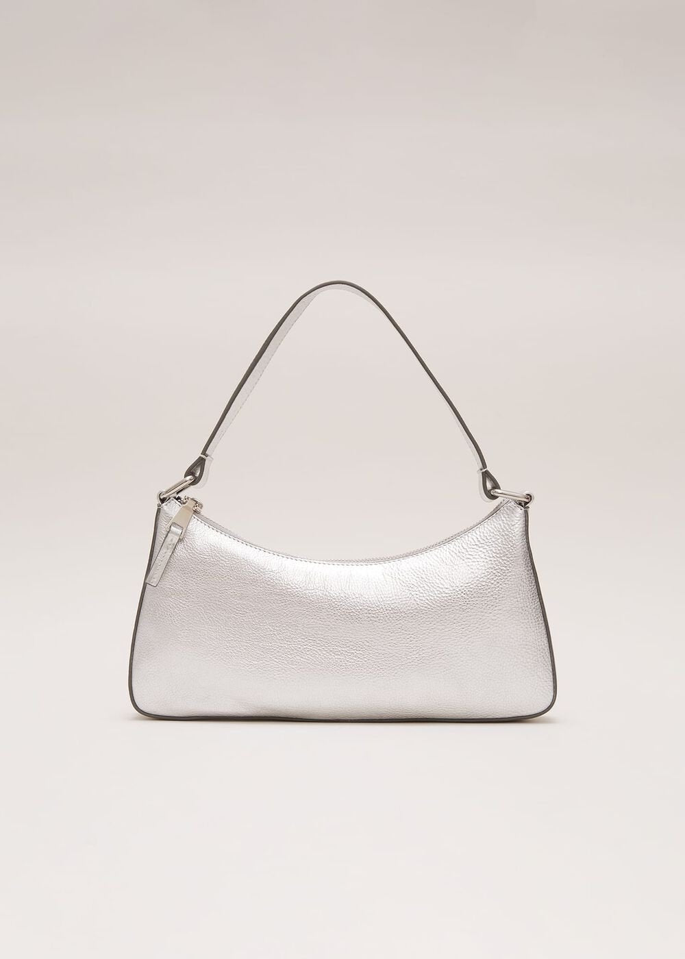 Silver Leather Mini Shoulder Bag Silver
