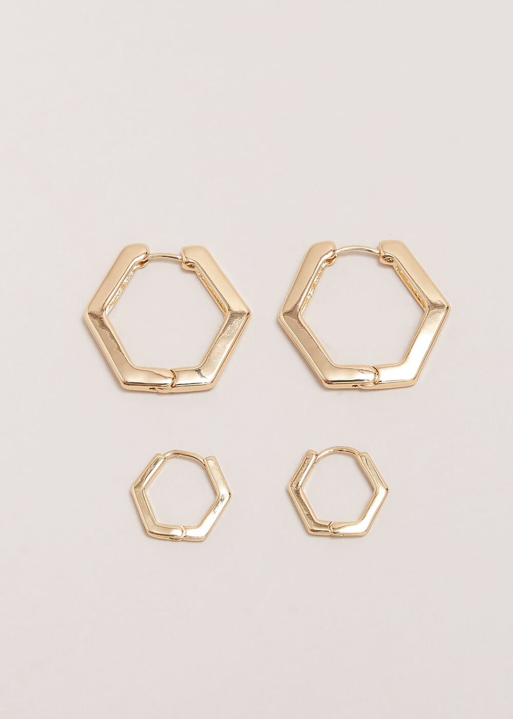 Gold Hexagon Hoop Earrings Set Gold