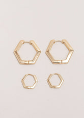 Gold Hexagon Hoop Earrings Set Gold