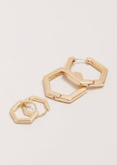 Gold Hexagon Hoop Earrings Set Gold