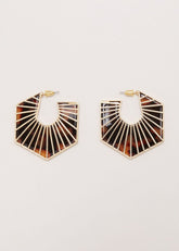 Tort Large Hexagon Hoop Earrings Brown