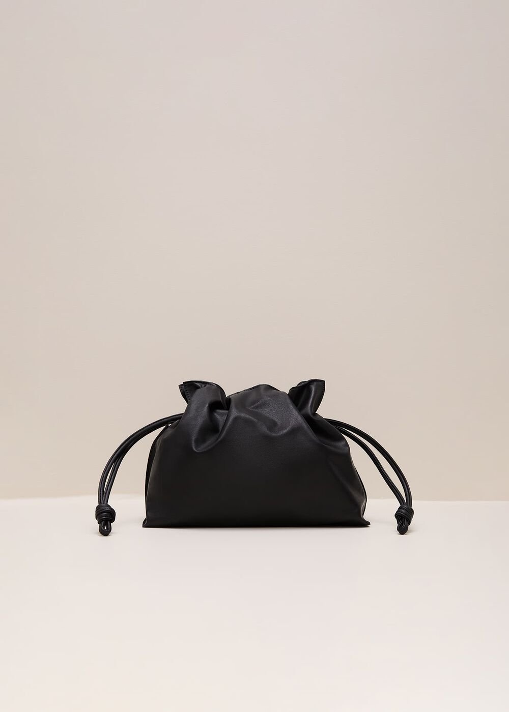 Black Leather Drawstring Soft Pouch Bag Black