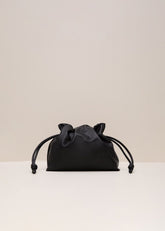 Black Leather Drawstring Soft Pouch Bag Black