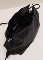 Black Leather Drawstring Soft Pouch Bag Black