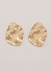 Gold Large Textured Circle Stud Earrings Gold
