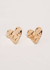 Gold Large Heart Stud Earrings Gold