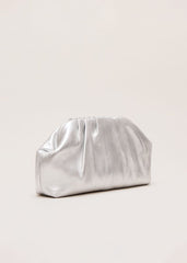 Silver Leather Pouch Clutch Bag Silver