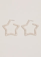 Silver Textured Large Star Hoop Earrings Silver
