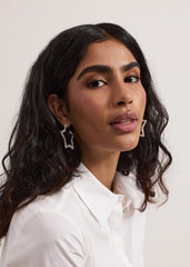 Silver Textured Large Star Hoop Earrings Silver