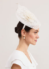 Flower Pillbox Fascinator Ivory