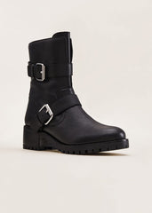 Alaska Black Leather Biker Boots Black