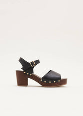 Leather Heel Sandal Clog Black