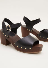 Leather Heel Sandal Clog Black