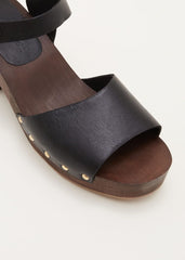 Leather Heel Sandal Clog Black