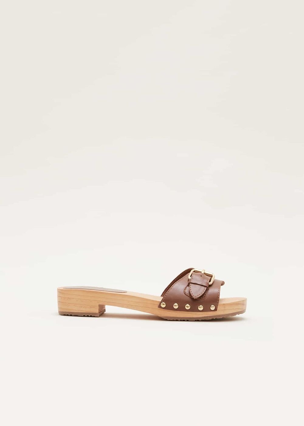 Buckle Front Clog Sandal Tan