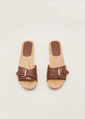 Buckle Front Clog Sandal Tan