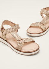 Leather Weave Velcro Sandal Gold