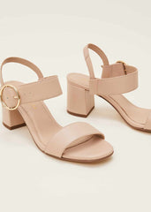Snake Skin Leather Buckle Sandals Neutral