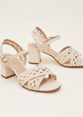 Weave Heeled Sandal Cream