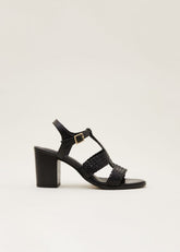 Plaited T Bar Heeled Sandal Shoe Black