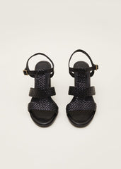 Plaited T Bar Heeled Sandal Shoe Black