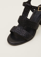 Plaited T Bar Heeled Sandal Shoe Black