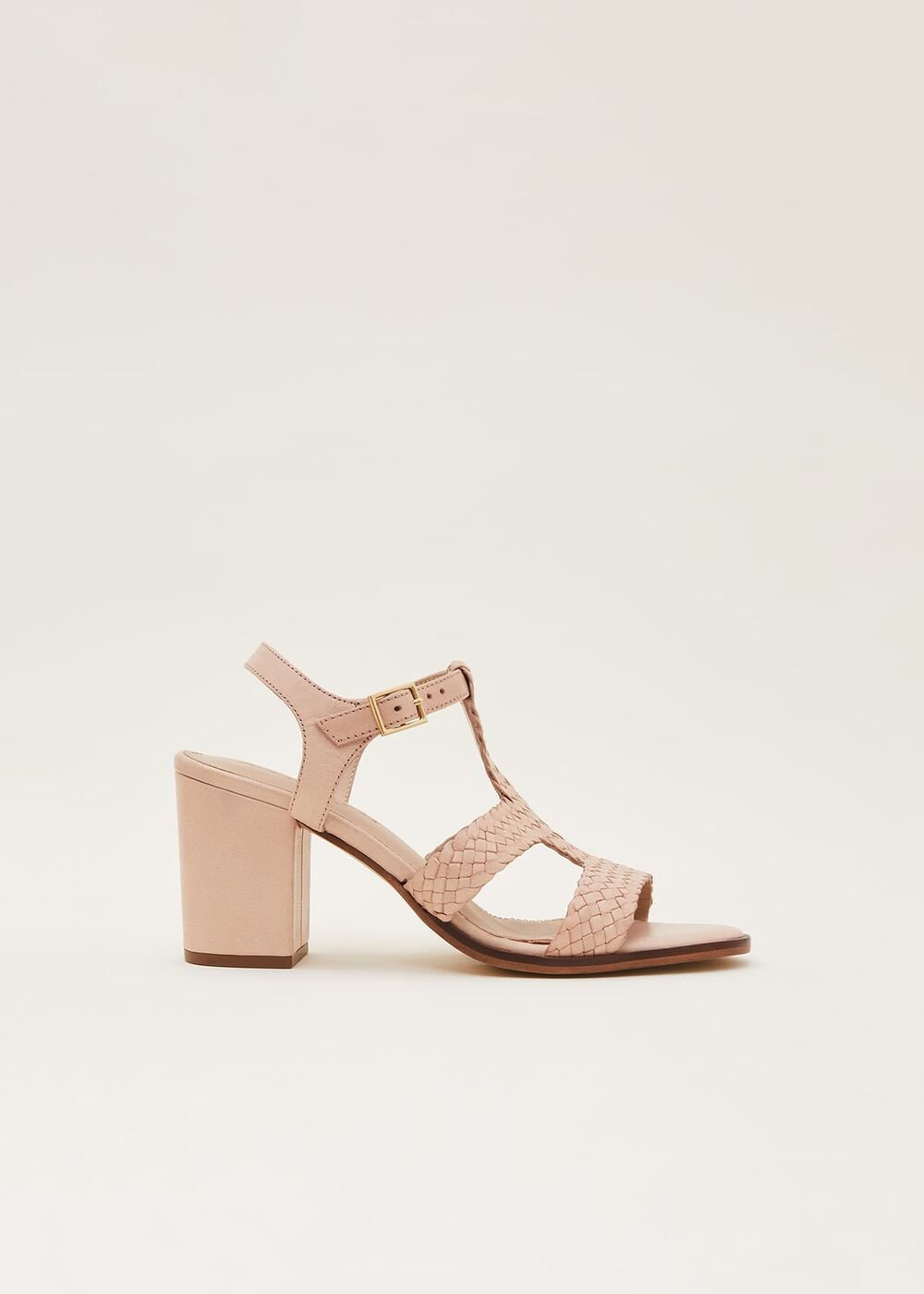 Plaited T Bar Heeled Sandal Shoe Tan