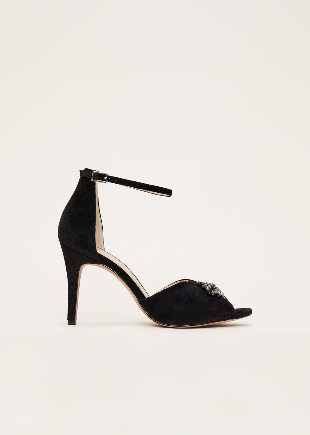 Jewel Front Velvet Sandal Black
