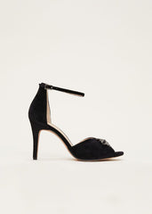 Jewel Front Velvet Sandal Black