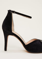 Jewel Front Velvet Sandal Black