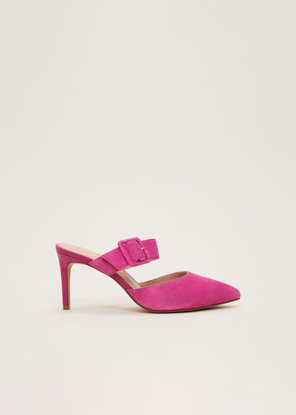 Suede Buckle Backless Heel Neon Pink