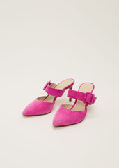 Suede Buckle Backless Heel Neon Pink