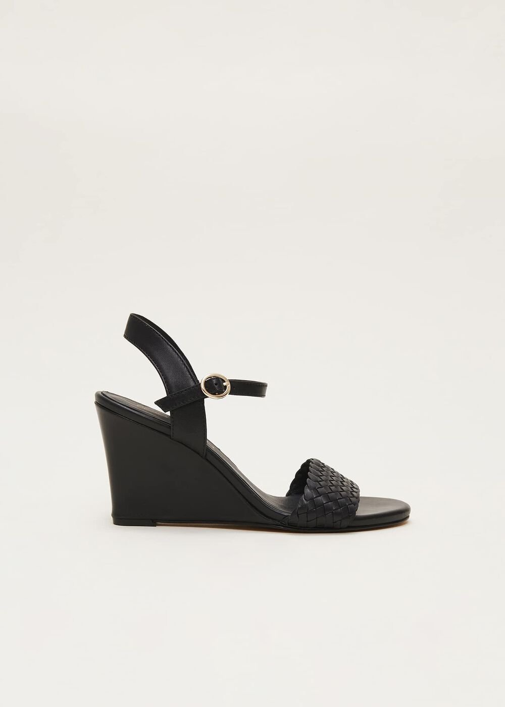 Leather Plait Strap Shoes Black