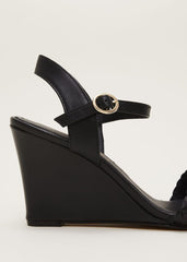 Leather Plait Strap Shoes Black