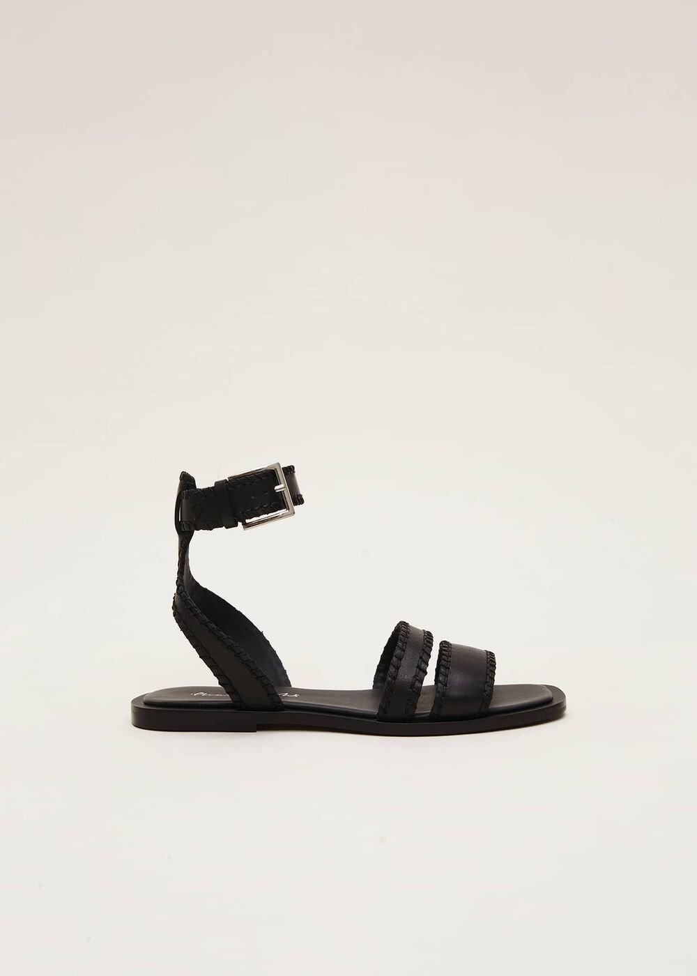 Leather Flat Sandals Black