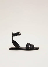 Leather Flat Sandals Black
