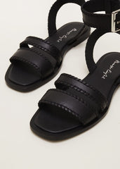 Leather Flat Sandals Black