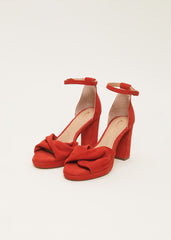 Red Suede Open Toe Heels Red