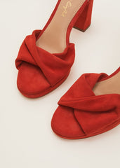 Red Suede Open Toe Heels Red